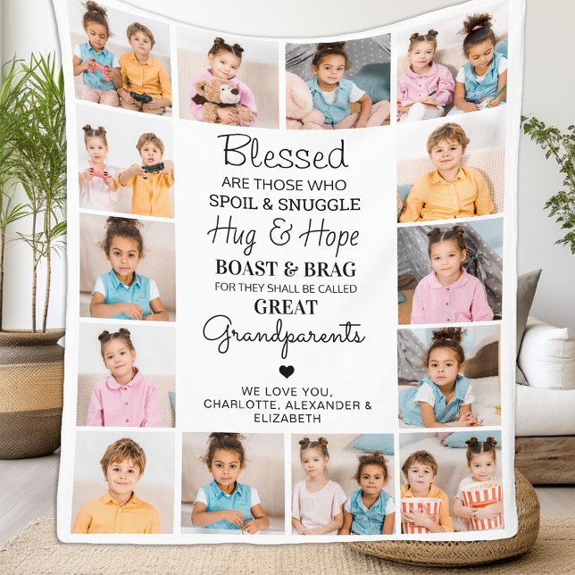 Great Grandparents Personalized Poem Photo Collage Fleece Blanket (Creator Uploaded)