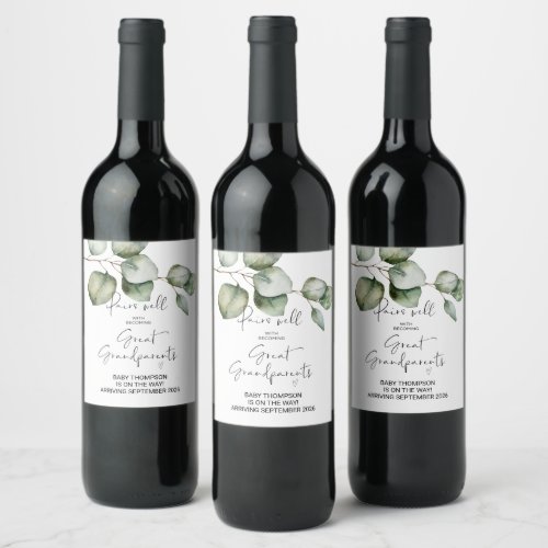 Great Grandparents Pregnancy Announcement Parents  Wine Label