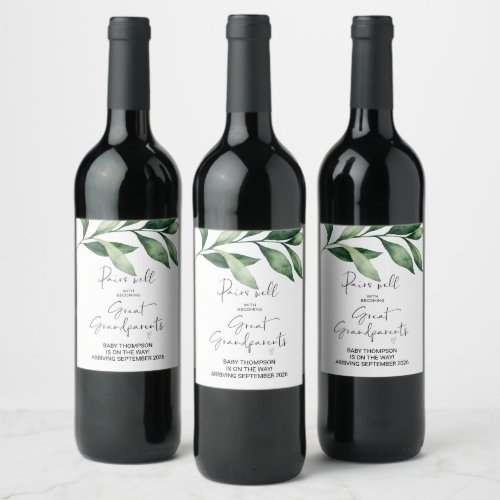 Great Grandparents Pregnancy Announcement Parents  Wine Label