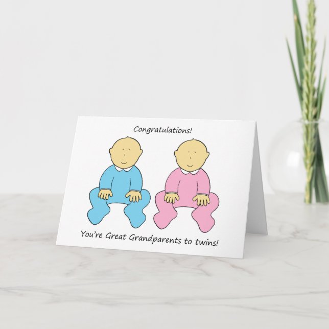 Great Grandparents to Twins Congratulations Card (Front)