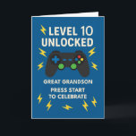 Great Grandson 10th Birthday Game Controller Age Card<br><div class="desc">Level 10 and loving it! Celebrate your great grandson’s double-digit birthday with this gamer-themed card filled with bold graphics, a game controller, and lightning bolts that capture the fun. “Level 10 Unlocked” makes it perfect for any boy who’s growing up strong, smart, and full of spirit. The birthday message inside...</div>