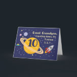Great Grandson 10th Birthday Planets, Outer Space Card<br><div class="desc">Turning 10 is out of this world,  especially when it is your great grandson! Rocket ship,  planets and stars fill in the front of the card with the message as you count down to say Happy Birthday!</div>