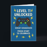 Great Grandson 11th Birthday Game Controller Age Card<br><div class="desc">He’s growing fast—and so is his high score in life! This “Level 11 Unlocked” card is a winning choice for your great grandson’s birthday. With a vibrant blue background, eye-catching lightning bolts, and a game controller front and center, it’s made for boys who live for fun and love a good...</div>