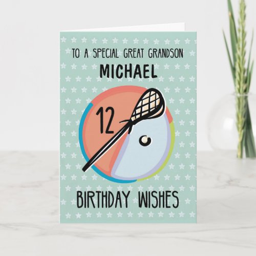 Great Grandson 12th Birthday Lacrosse Sport Person Card