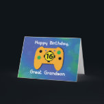 Great Grandson 16 Year Old Birthday Gamer Control Card<br><div class="desc">Still looking for that one card that your video gamer great grandson will love? It’s your lucky day,  this card might just be the one you are looking for. If you think this is a perfect match for him then order your copy now!</div>