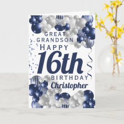 Grandson 16th Birthday Balloon Jumbo Card