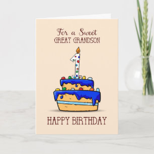 Great Grandson 1st Birthday, 1 on Sweet Blue Cake Card