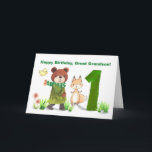 Great Grandson 1st Birthday Bear and Fox Large One Card<br><div class="desc">A special card for a special first birthday! This sweet watercolor illustration shows a bear bundled in a scarf and coat, walking with a friendly fox and little yellow bird toward a big number 1. Celebrate a precious great-grandson’s first year filled with love, laughter, and unforgettable moments. A heartfelt choice...</div>