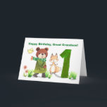 Great Grandson 1st Birthday Bear and Fox Large One Card<br><div class="desc">A special card for a special first birthday! This sweet watercolor illustration shows a bear bundled in a scarf and coat, walking with a friendly fox and little yellow bird toward a big number 1. Celebrate a precious great-grandson’s first year filled with love, laughter, and unforgettable moments. A heartfelt choice...</div>