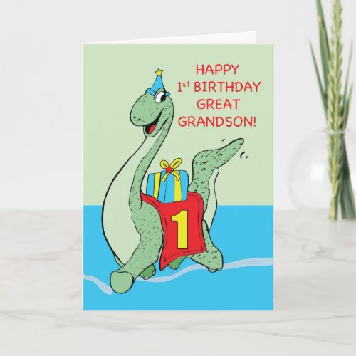 Great Grandson 1st Birthday Dinosaur Card