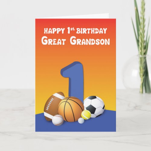 Great Grandson 1st Birthday Sports Balls Card