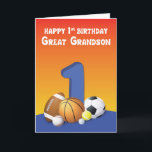 Great Grandson 1st Birthday Sports Balls Card<br><div class="desc">Boys love balls and as early as he turns one you can already treat your grandson to a card filled with sports balls for his 1st birthday that will be happening in the nearest future.</div>