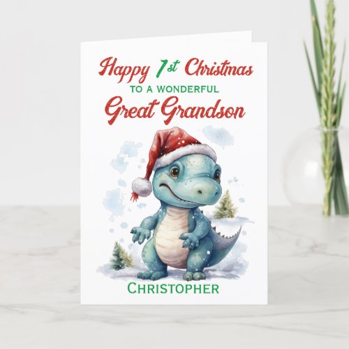 Great Grandson 1st Christmas Dinosaur Holiday Card