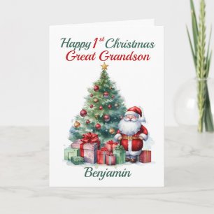 Great Grandson 1st Christmas Santa Claus And Tree Holiday Card