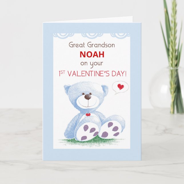 Great Grandson 1st Valentines Day Teddy Bear Card (Front)