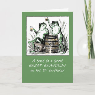 Great Grandson 21st Birthday Frogs Toasting Beer Card