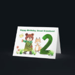 Great Grandson 2nd Birthday Bear and Fox Large Two Card<br><div class="desc">A great-grandson’s second birthday is full of wonder,  and this charming card captures the joy of turning two. A bear,  fox,  and little bird journey together toward a large number 2,  surrounded by soft watercolor details. Perfect for celebrating a little boy who brings smiles and happiness to every day.</div>