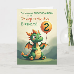 Great Grandson 2nd Birthday Cute Dragon Balloon Card