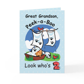 Great Grandson, 2nd Birthday, Peek-a-Boo Kitten Card