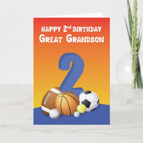 Great Grandson 2nd Birthday Sports Balls Card