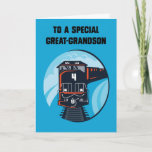 Great Grandson 4th Birthday Blue Train Card<br><div class="desc">A great card for a Great Grandson. Your lovely little boy will love to receive this train with a big number four on his 4th Birthday. A very suitable card for a boy with a cute illustration on a blue background that will put a smile on his face.</div>