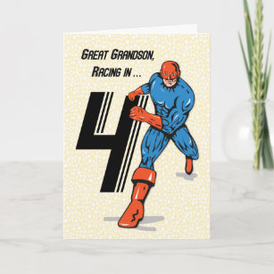 Great Grandson 4th Birthday Superhero Card