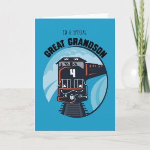 Great Grandson 4th Birthday Train, Little Boy, Blu Card