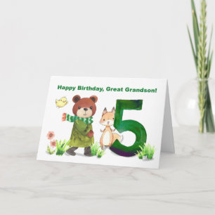 Great Grandson 5th Birthday Bear Fox Large Five Card