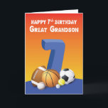 Great Grandson 7th Birthday Sports Balls Card<br><div class="desc">Join your great grandson for the celebration of his 7th birthday. If he loves to play with any kind of balls then this card is just right for him. The funny inside message will also put a smile on his handsome face for sure.</div>