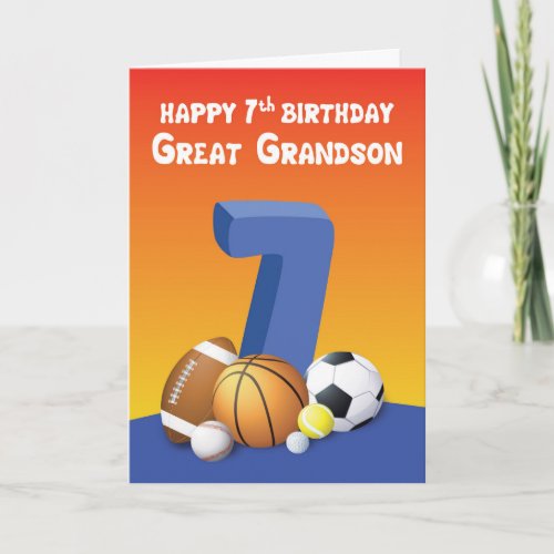 Great Grandson 7th Birthday Sports Balls Card