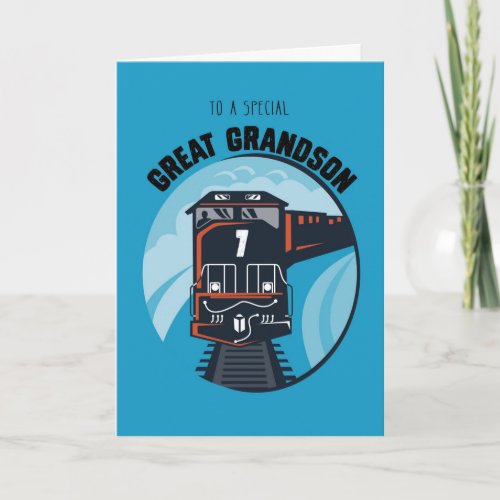 Great Grandson 7th Birthday Train Little Boy Blu Card