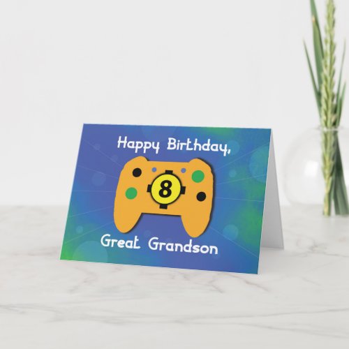 Great Grandson 8 Year Old Birthday Gamer Control Card