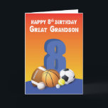 Great Grandson 8th Birthday Sports Balls Card<br><div class="desc">At a young age you can see your great grandson blooming into one good ball player. Encourage him more to live his dream by giving him this card on his 8th birthday. There is also a fun inside message that he will surely laugh at.</div>