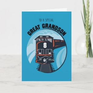 Great Grandson 8th Birthday Train, Little Boy, Blu Card