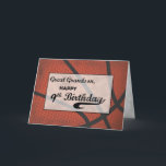 Great Grandson 9th Birthday Basketball Large Card<br><div class="desc">When it is no secret that your great grandson is a die-hard hoops fanatic then no need to think twice about this card. Perfect is the only word to describe this, so give him this card for his 9th birthday. THE TEXT ON THE COVER OF THIS CARD IS GRUNGE STYLE...</div>