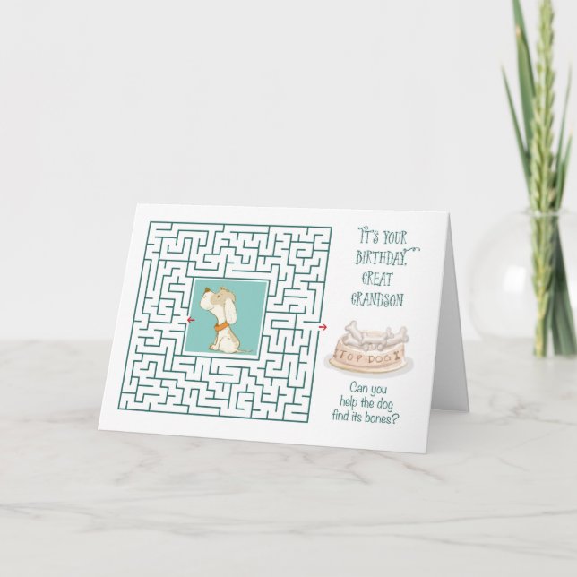 Great Grandson Amazing Birthday Puzzle Maze Dog Card (Front)