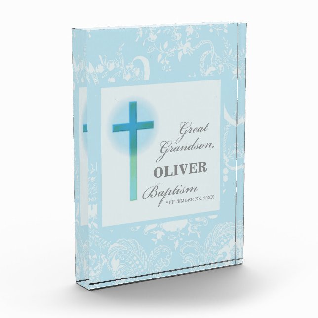 Great Grandson Baptism Blue Lace Personalized Acrylic Award (Left)