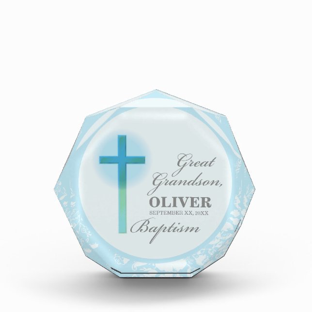 Great Grandson Baptism Blue Lace Personalized Acrylic Award (Front)