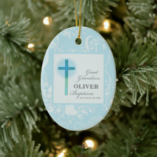 Great Grandson Baptism Blue Lace Personalized Ceramic Ornament