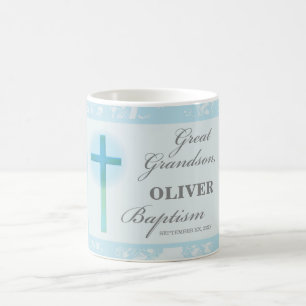 Great Grandson Baptism Blue Lace Personalized Coffee Mug