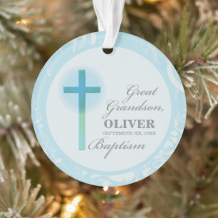 Great Grandson Baptism Blue Lace Personalized Ornament
