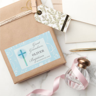 Great Grandson Baptism Blue Lace Personalized Rectangular Sticker