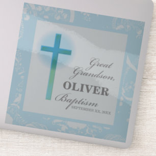 Great Grandson Baptism Blue Lace Personalized Sticker