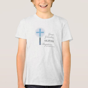 Great Grandson Baptism Blue Lace Personalized Tri-Blend Shirt