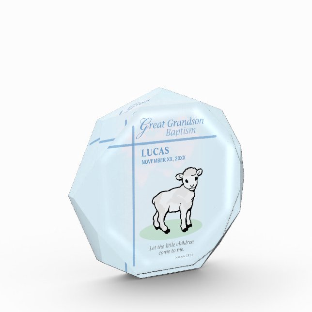 Great Grandson Baptism Blue Lamb Personalized Acrylic Award (Left)