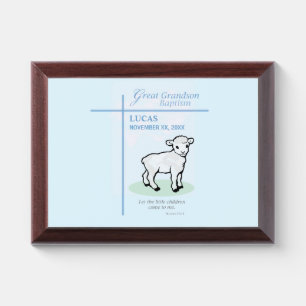 Great Grandson Baptism Blue Lamb Personalized Award Plaque