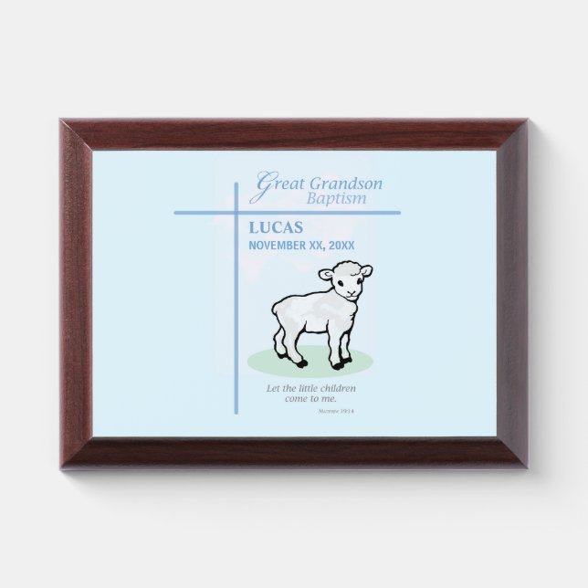 Great Grandson Baptism Blue Lamb Personalized Award Plaque (Horizontal)