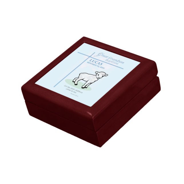 Great Grandson Baptism Blue Lamb Personalized Gift Box (Side)