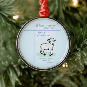 Great Grandson Baptism Blue Lamb Personalized Metal Ornament