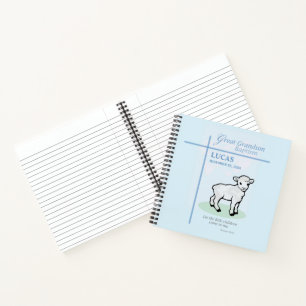 Great Grandson Baptism Blue Lamb Personalized Notebook